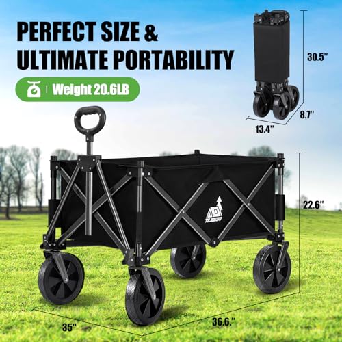 NBONEBS Collapsible Wagon Carts with Large Capacity, Utility Beach Wagons Duty, 300LBS Wagons Carts Heavy Duty Collapsible Wagon Outdoor for Camping, Garden, Sports, Picnic. Black-Ye2.