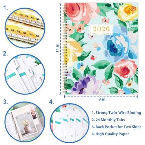 2026 Monthly Planner - 2026 Calendar, Jan. 2026 to Dec. 2026, 9'' x 11'', 12 Months Planner 2026, Monthly Tabs, Notes Pages, Back Pocket