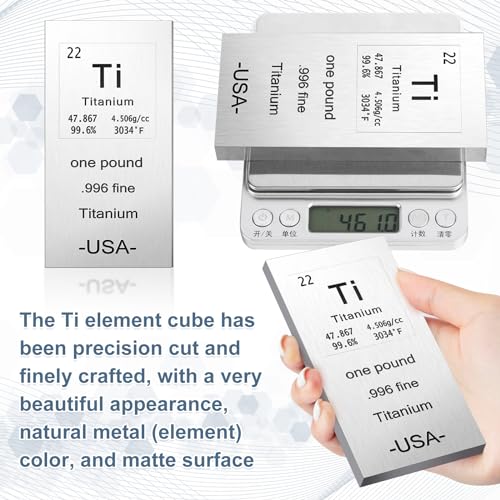 Landhoow Metal Bar 1lb Laser Engraved. 999 Pure Bullion Bar Paper Weights for Office Metal Paperweight with Chemistry Element for Collectible Gifts(Titanium)
