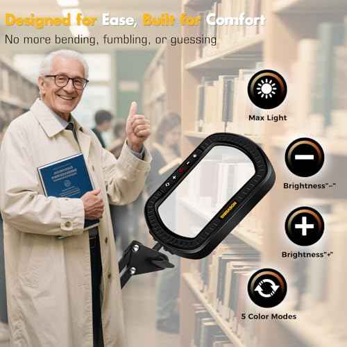 Magnifying Glass with Light Square Magnifier Desk Lamp 10X Close Up Work for Desktop Bench Crafting, Reading, Sewing, Ultra Stable Swing Arm, 5 Color Modes Design Rectangle Head