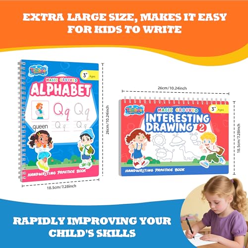 Reusable Kids Writing Practice Workbook Set with Grooved Tracing Pens - Early Learning