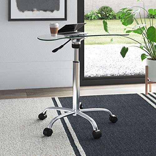 Maragozakis Oval Credenza Desk - Glass Top with Metal Base, Adjustable Height