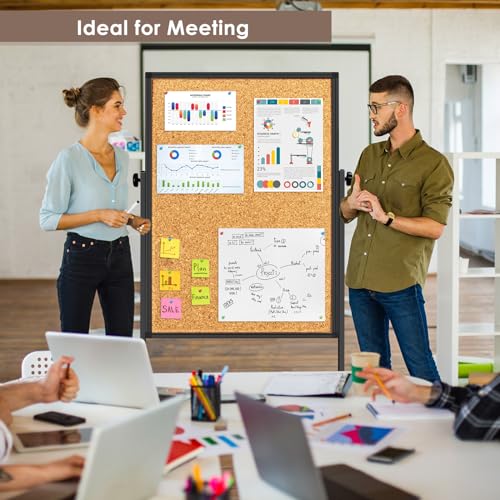 Reliaboard Double Sided Cork & White Board on Wheels 48x32in Aluminum Frame