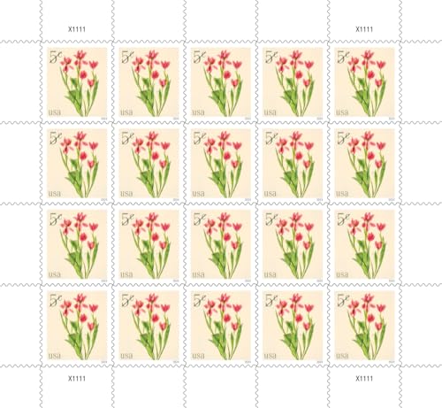 USPS Red Tulips 2024 5-Cent Sheets of 20 Definitive Postage Stamps