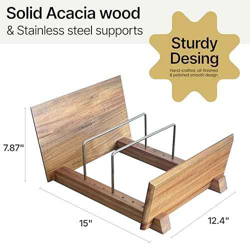 Vinyl Record Storage Holder - Solid Acacia Wood & Metal, Sturdy Record Storage for 50-70 Albums, Elegant Vinyl Holder