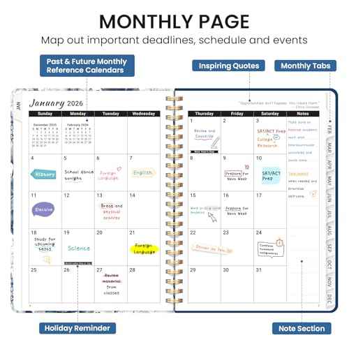 2026 Planner, Monthly and Weekly Calendar Planner for Women, January 2026 - December 2026, Hardcover Pretty 2026 Agenda Planner Book with Tabs, Spiral Bound, Perfect for School Office Home Supplies, 6.3" x 8.5" - Blue Floral