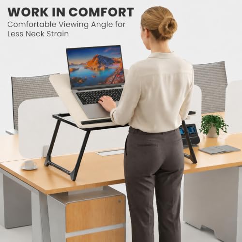 OYKTVB Beige Adjustable Bed Laptop Desk with Cup Holder & 5-Angle Tilt