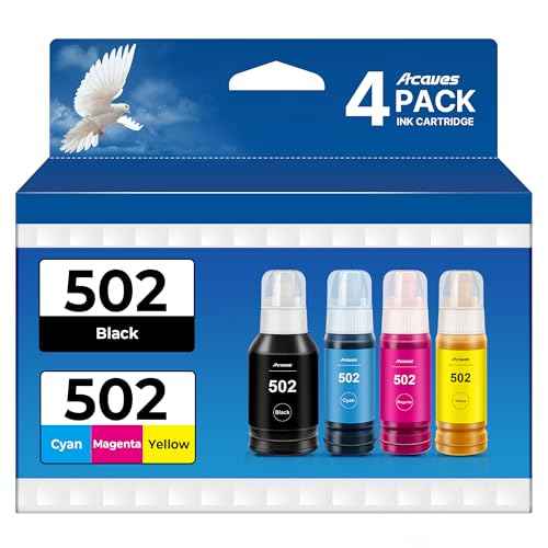 T502 502 Ink Refill Bottles ET-2850 ET-3850 Replacement for Epson 502 Ink Refill Bottles 4 Pack Compatible for Ecotank ET 2850 ET 3850 ET-4760 ET-2760 ET-3830 ET 15000 ET 4850 ET-3843 2750 Printer