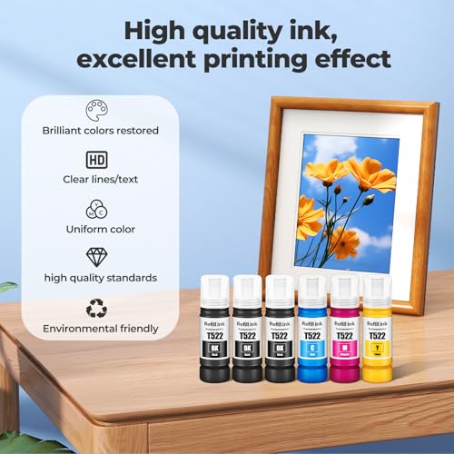 522 Ink Refill Bottles ET-2800 ET-2400 ET-4800 ET-2803 ET 2800 ET 4800 for 522 Ink Bottles Ink 522 Compatible for ET2800 ET 2400 ET4800 ET2400 ET 2803 ET2803 ET-2720 ET-4700 ET-4810 ET-2840 Printer