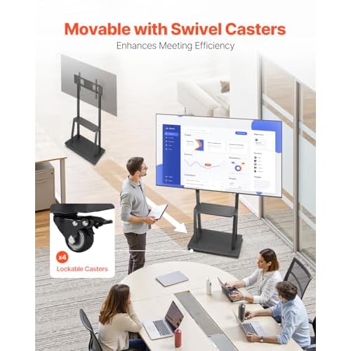 VEVOR Rolling TV Stand, Mobile TV Cart for 32-75 Inch Screens, Height Adjustable Portable Monitor Stand with Tray, Holds up to 150 lbs for Living Room, Bedroom, Office, Outdoor Max VESA 600 x 400 mm