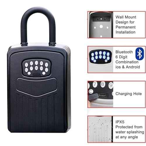 Smart Lock Box for Key with Code, Bluetooth APP Control Key Box Wall Mount and Hanging 2 Install Ways, Digital Lockbox for Keys Outdoor, Hide a Key Outside