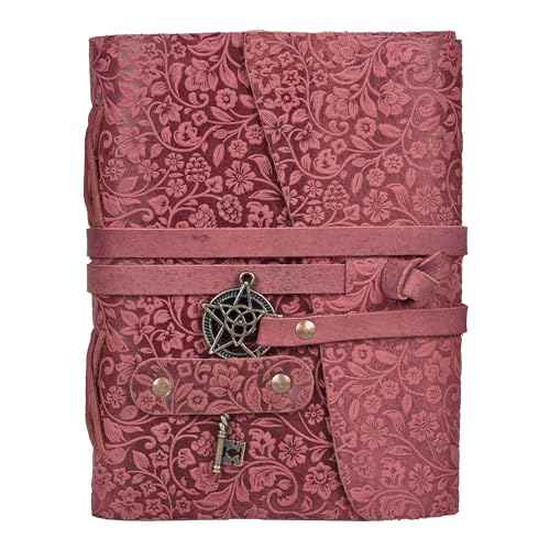 LEATHER VILLAGE Handmade Leather Bound Journal for Women- Fuchsia | 10"X7" | 260 Pages Blank of Vintage Paper Writing, Sketchbook, Notebook