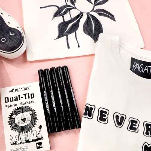 Fabric Markers Permanent for Clothes, 6 Pack Black Dual Tip with Fine and Chisel Tips Paint Pens for Clothing Canvas Tote Bags T-Shirt and Shoes, Non Toxic Ink for Kids and Adults