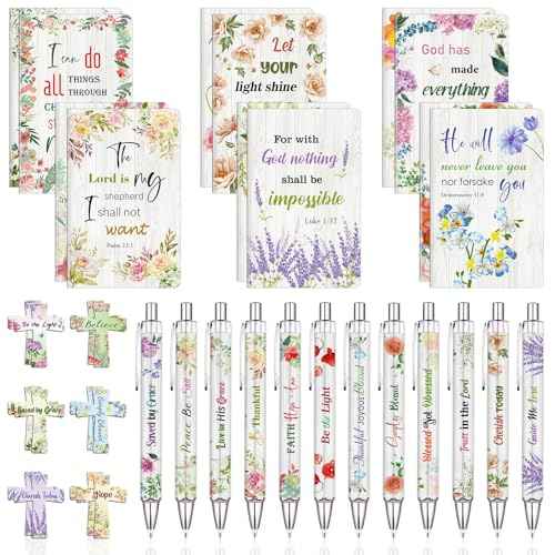 36 Pcs Christian Bulk Gifts for Women Include 12 Mini Bible Verse Notepads, 12 Scripture Ballpoint Pens & 12 Magnetic Cross Bookmarks, Cute Religious Notebooks Gifts Prizes Party Favors, 3.5"x5.5"
