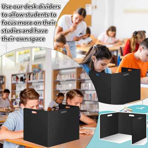 22 Pcs Desk Dividers for Students 14 ¡¿ 17.5 ¡¿ 14 Inch Plastic Waterproof Privacy Folders Shields Test Dividers with Black Classroom Privacy Boards for School Study Teacher Supplies