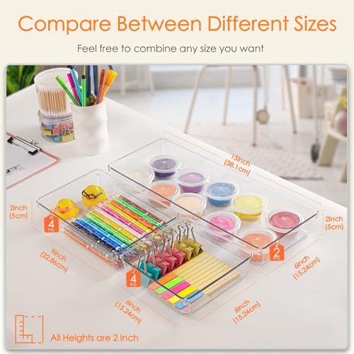 Criusia 10 Pack Large Clear Plastic Drawer Organizers - Versatile Bathroom, Kitchen & Vanity Storage Trays Set
