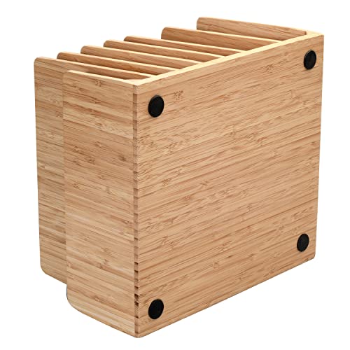 MobileVision Bamboo Device Organizer for Smartphones, Tablets and Laptops, 7 Slots With Extra Wide Slots for Laptops