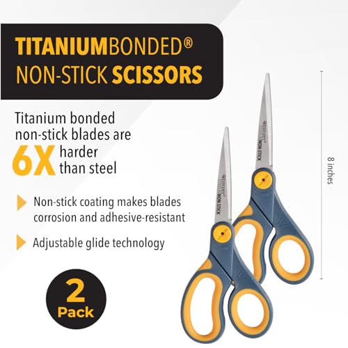 Westcott 8-Inch Non-Stick Titanium Scissors 2-Pack - Office & Craft Use