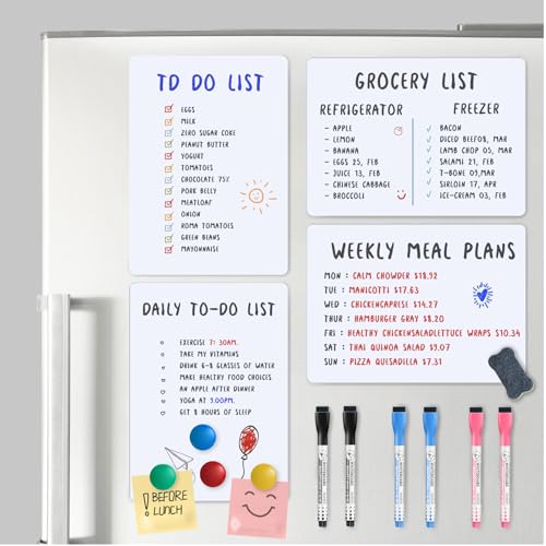 Magnetic Fridge Whiteboard Set: Dry Erase White Board (12X8), Magnets (Bonus), Markers & Erasers