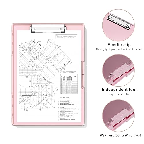 Hongri Pink Clipboard with Storage 8.5 x 11 dual compartments