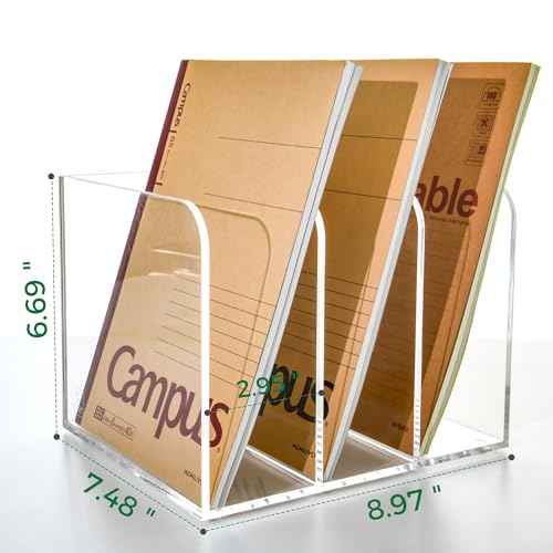 3 Vertical Compartments Clear Acrylic Magazine & File Holder ? Multipurpose Desk Organizer for Documents, Tablets, Magazines, Books ? Office/Home/Classroom Rack