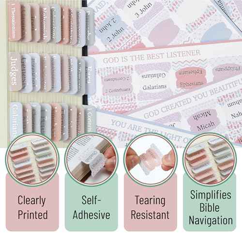 Mr. Pen- Mini Bible Tabs, 75 pcs, Modern Grace, Laminated Bible Tabs for Women and Men