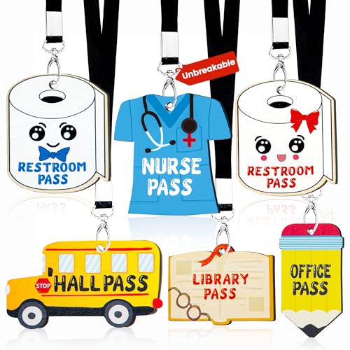 Black Classroom Hall Passes for Teachers, 6 Pack Durable Student Lanyards