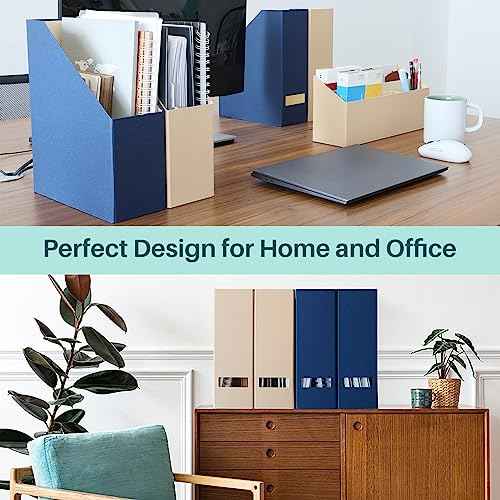 Magazine Holder - File Holder and Desk Organizer, Paperboard Book Organizer and Storage Box for Documents, Magazine Holder Rack for Classroom, Home, and Office (Classic Blue, 4-Pack)