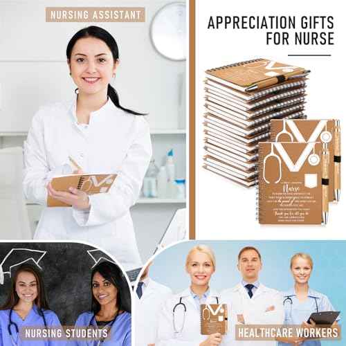 Jetec 24 Set 2025 Nurse Practitioner Week Gifts Bulk Nursing Appreciation Kraft Spiral Notebooks with Sticky Notes Pens for Women Men Medical Staff Healthcare Coworker Office Supplies (Nurse Style)