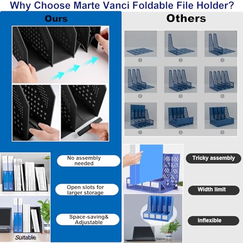 Marte Vanci 4-Compartment Collapsible Magazine File Holder (Black) Desk Organizer