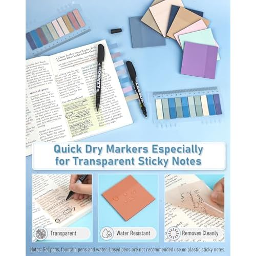 Nicpro 57 PCS Aesthetic Book Annotation Kit with Pen Case, 12 Dual Highlighters, 5 Gel Pens, 6 Mechanical Pencil, 2 Markers 1200PCS Transparent Sticky Notes and Tabs for Bible Study Student Stationary