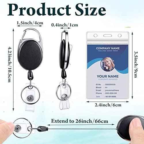Laumoi Heavy Duty Retractable Badge Holder Reel with Belt Clip Keyring and Waterproof Vertical ID Card Holders for ID Name Card Keychain Badge(Black,60 Pack)