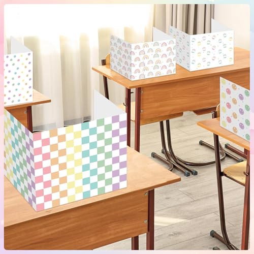 Pastel Rainbow Desk Dividers for Students Classroom Privacy Shields - 30 Pack