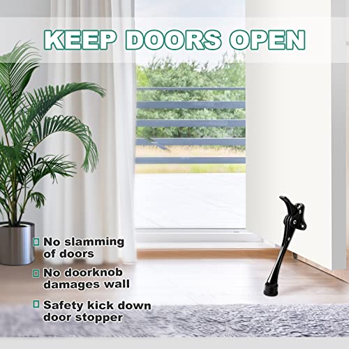 10 Pack Door Stoppers for Bottom of Door 6 Inch Kickdown Door Stop, Non-Slip Rubber, Heavy Duty Metal Door Holder Adjustable Door Mounted Door Stops Hold Door Open, Easy Install, Black