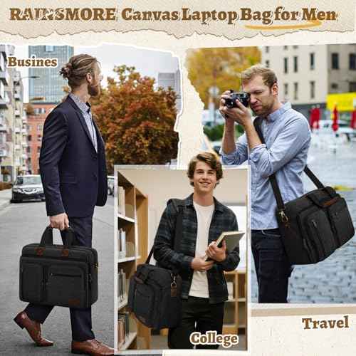 Mens Laptop Messenger Bag Canvas Briefcase Waterproof Vintage Computer Bag Shoulder Bag Satchel Bags for Work College Travel