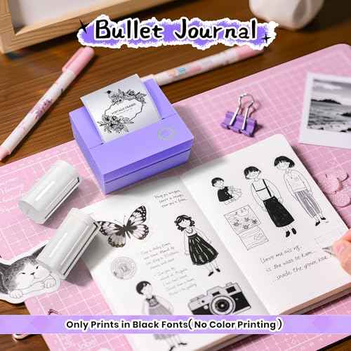 Sticker Printer, Mini Portable Bluetooth Thermal Printer with Multiple Templates & App Support, Inkless Print Pod for Study Notes, DIY Labels, Home School Office Usee (Violet)