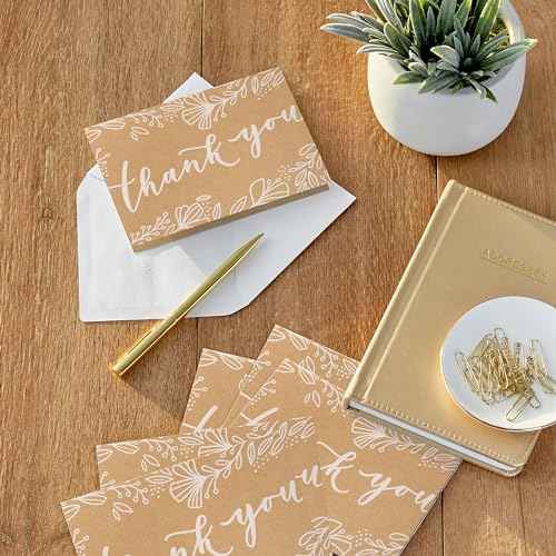 Hallmark Bulk Kraft Thank You Notes (100 Blank Cards with Envelopes) for Weddings, Engagement Parties, Bridal Showers