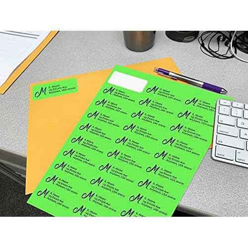 Blank Labels Fluorescent Green FBA & Mailing Labels ? 2.625" x 1", 30 Labels Per Sheet, Bright Visibility for Warning or Inventory Use, Inkjet & Laser Printer Compatible