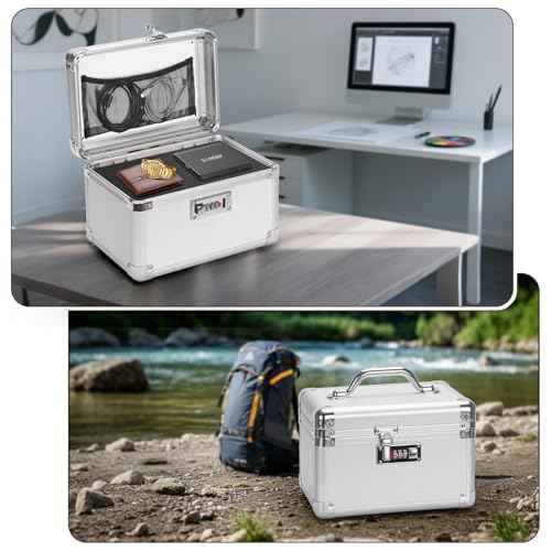 Large Lock Box - 10.2x6.7x6.9 Inch Lockable Security Storage Case with Combination Lock, Locking Medicine Box for Personal Items, Passports and Pills, Lockbox for Home Office, Silver