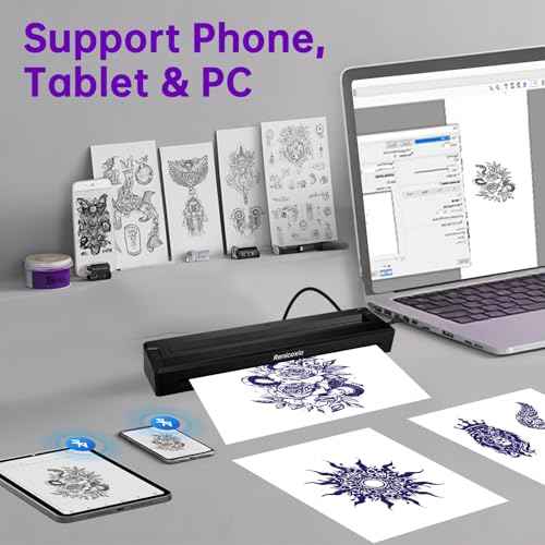 Tattoo Stencil Printer for Beginners & Artists, Wireless Thermal Transfer Machine with 10 Thermal Papers, Support Android, iOS, Windows, MacOS, Work with Mobile and PC