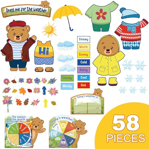 Gilprop 58 Pcs Classroom Weather Dress Bulletin Board Set - Bear Variant