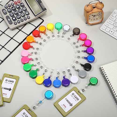 Harloon 150 Pcs Badge Reels Retractable Badges Holder Back to School Retractable ID Clip 27.6 Inches Hanging Holder Reels for Teacher Students ID Keychain Whistles Lanyards, 25 Colors