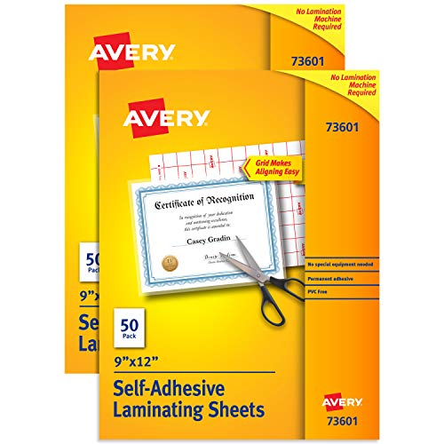 Clear Self-Adhesive Laminating Sheets, 3 mil, 9" x 12", Matte Clear, 50/Box, Sold as 2 Pack