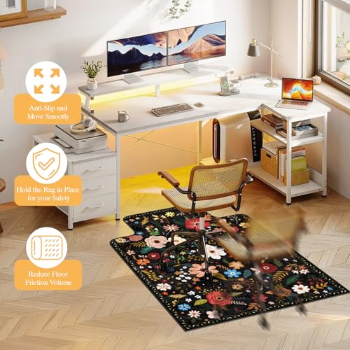 Office Chair Mat 36x48 Convex Black Colorful Flower - Lreedy