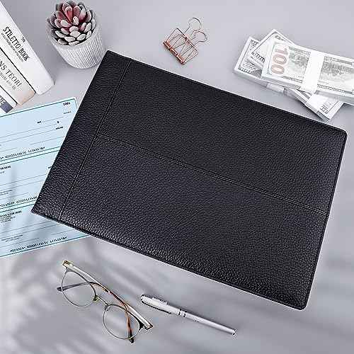 Antner 7 Ring Business Checkbook Binder for Business Checks, 600 Checks Capacity, PU Leather Check Book Binder Cover with Zipper Pouch, Executive Organizer Portfolio Holder for 9x13 Inch Sheets, Black