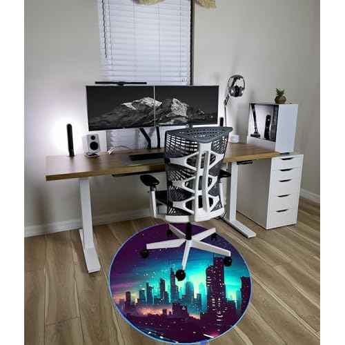 Gaming Chair Mat LED RGB Gaming Lights (Skyline 47¡±) - Noise Cancelling, Anti-Slip Gamer Floor Mat ? Scratch Resistant Computer Gaming Mat for Chair ? Office Chair Mat for Hardwood Floor