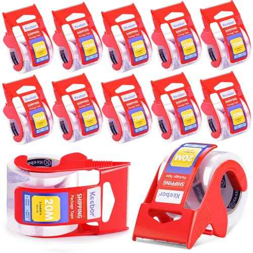 12 Rolls Packaging Tape with Dispenser, Heavy Duty Packing Tape, Clear Tape for Shipping Mailing Wrapping, 1.5'' Core