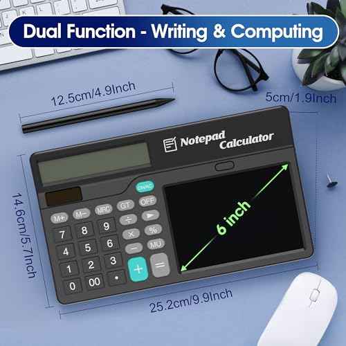 Calculator with Notepad 12 Digits Large Display, Touch Comfortable Calculator Big Buttons, Support Solar and Battery for Office, School, Home & Business