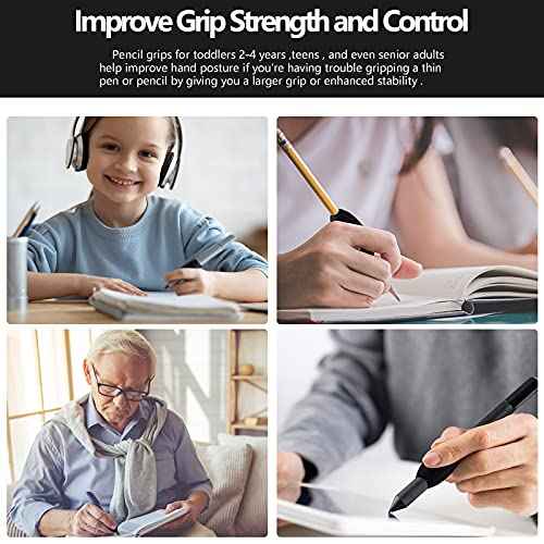 Zonon Writing Aid Trainer for Adults Foam Egg Grips Pen Cushioned Holders Writing Aid Trainer for Handwriting Drawing Preschool Supplies Right or Left Hand Use, 6 Pieces(Black)