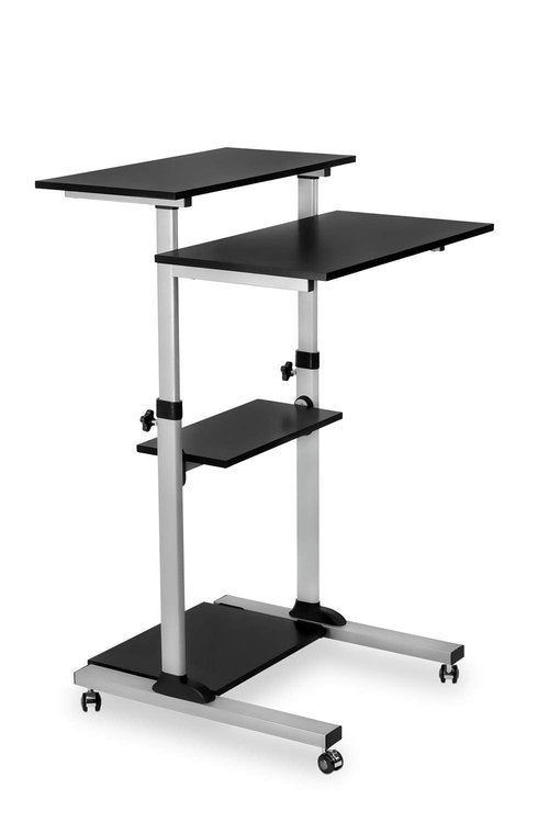 Mount-It! Rolling Desk Adjustable Height up to 54.7", Portable Standing Desk for Laptop or Podium Stand with Wheels, Mobile Roller Presentation Cart, Computer Work Station 27.5" Wide, Locking Wheels